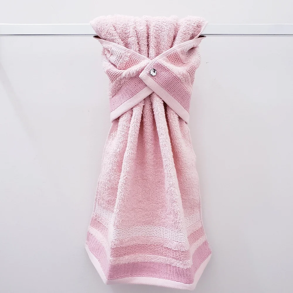 🤍NEW!⬜️  #0970-D■LAST 2️⃣Pink/striped Hang'N'Snap HAND Towel Select snap